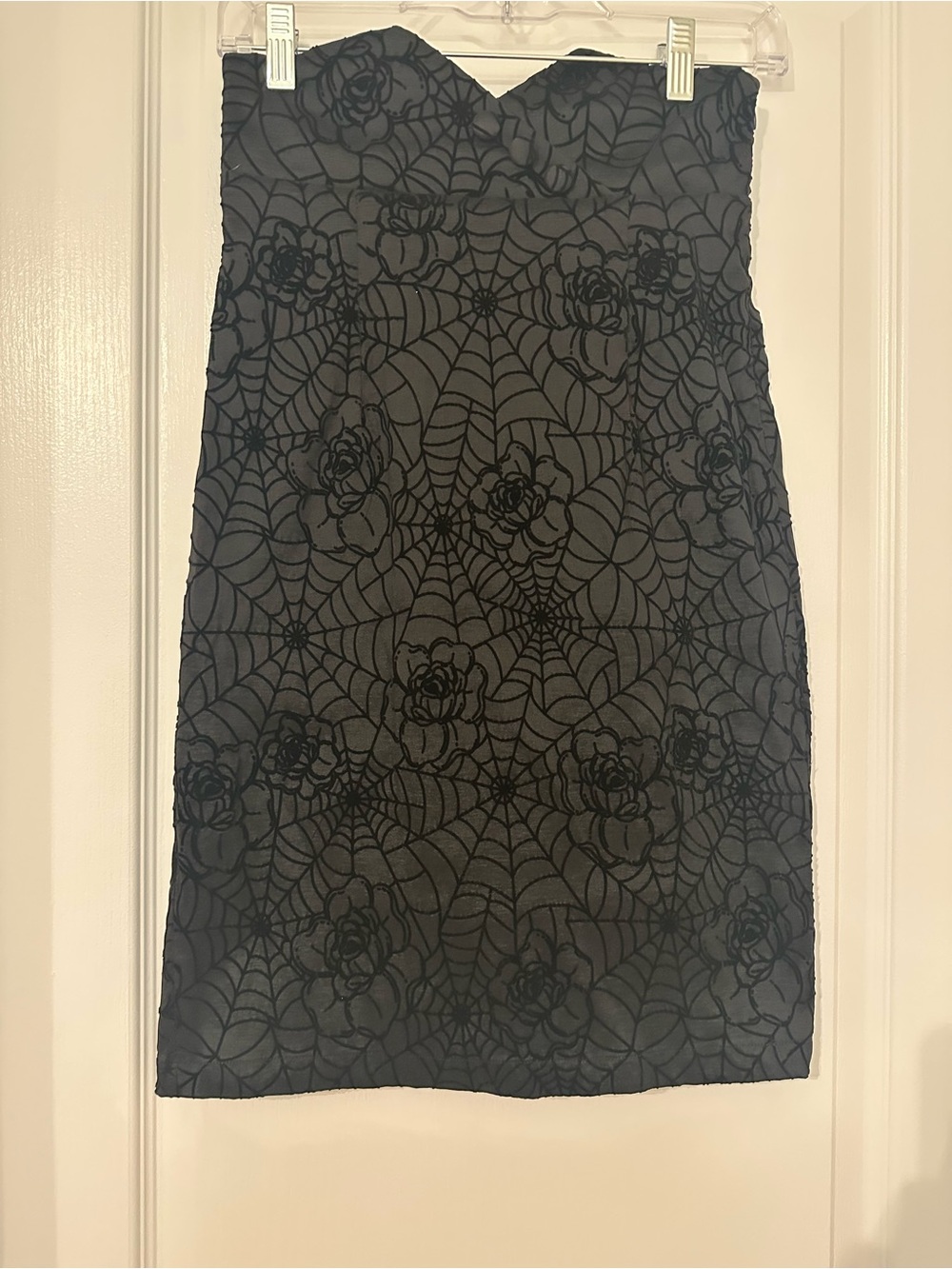 Unique Vintage Women's Black Floral and Spiderweb Pencil Skirt